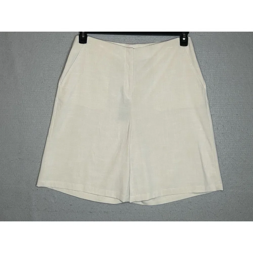 NWT Misook Bermuda Womens Medium Knee Length Wide Leg Tan Shorts Stretch - Picture 2 of 10